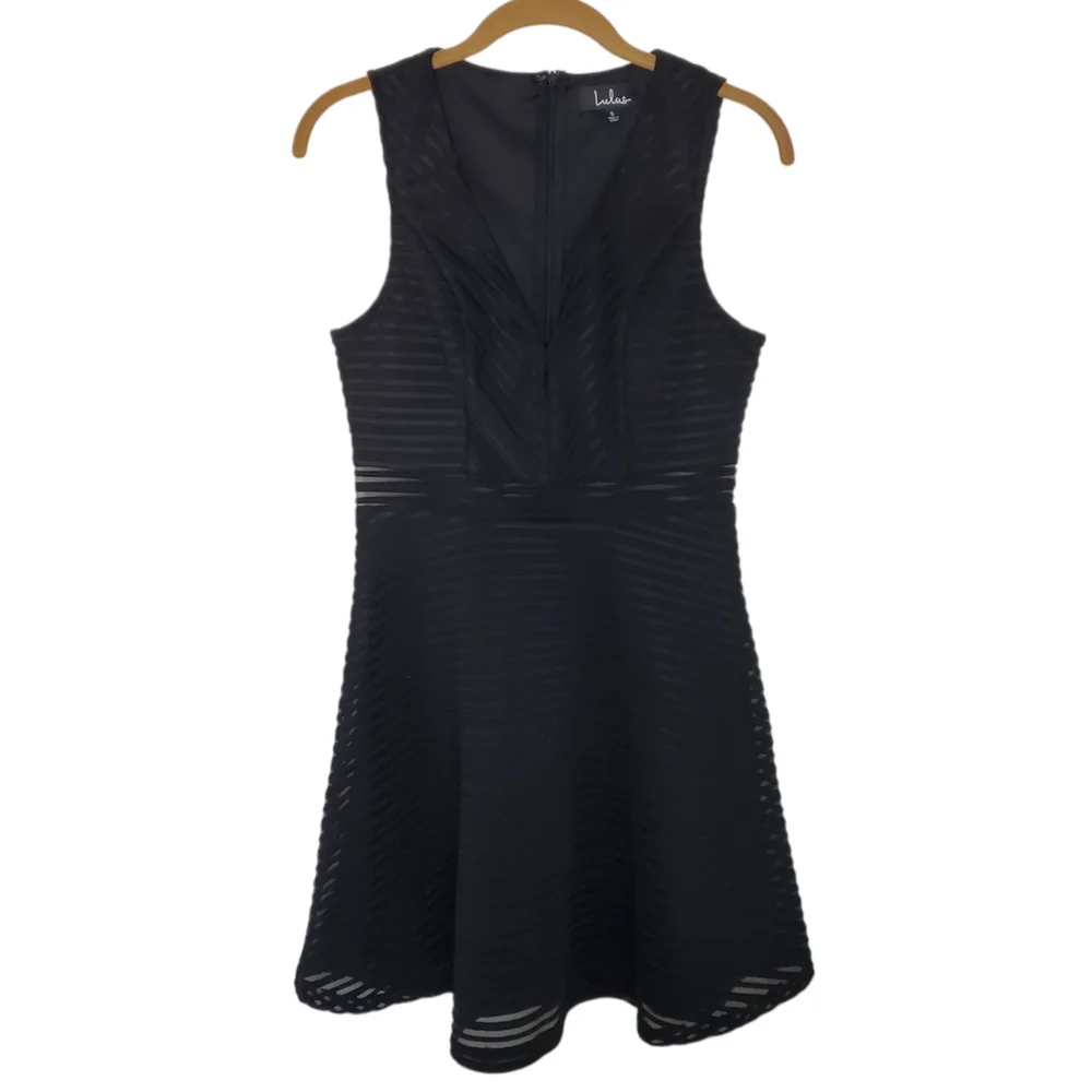 Lulus Dress Black Ribbed Sleeveless Flirty Fit and Flare Waist Detail Sz S - Picture 11 of 14